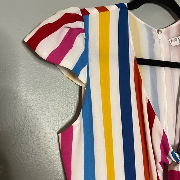 Color Me Courtney Women’s Striped Jumpsuit V Neck Contrast Multi Color - Picture 4 of 7